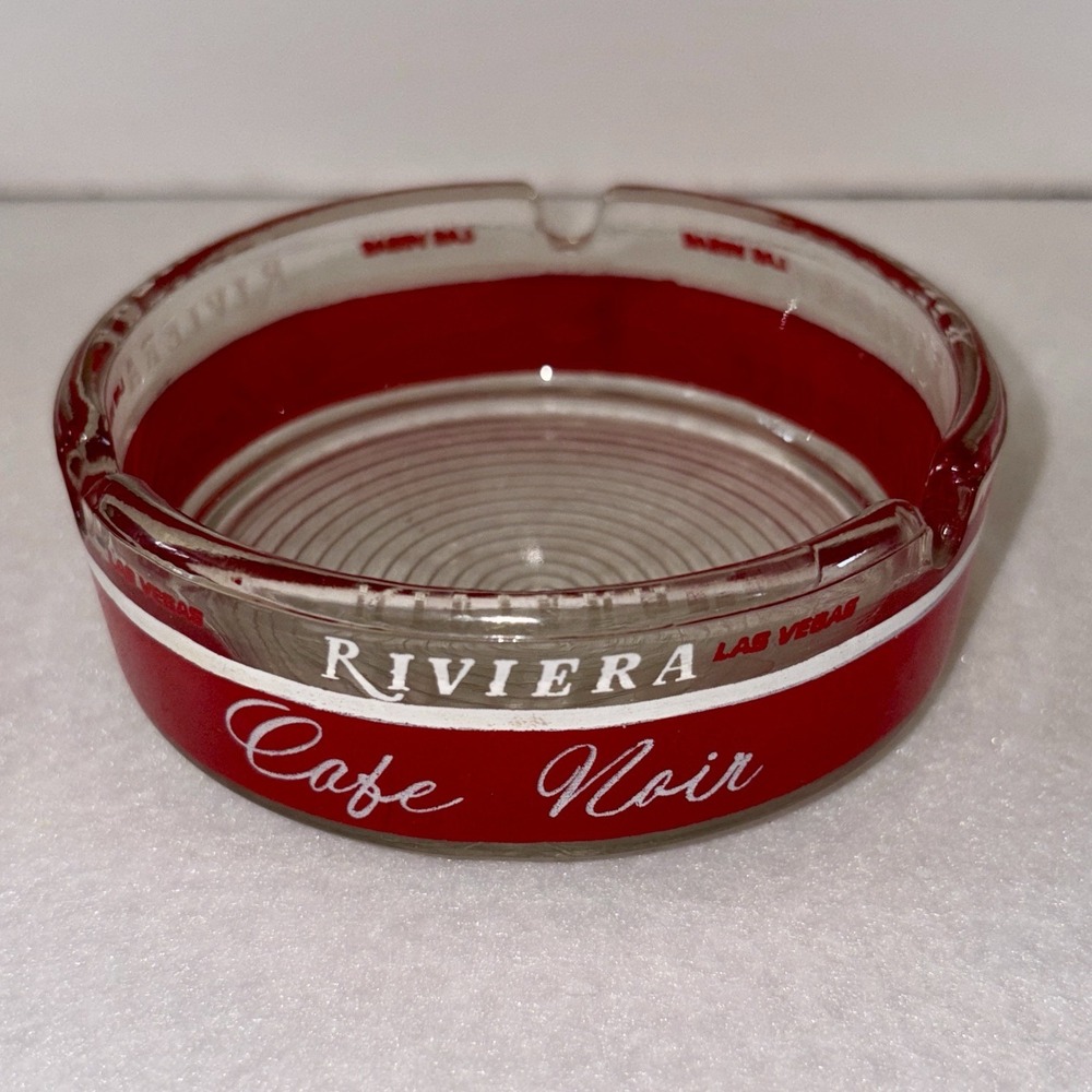 Las Vegas Ash Tray Rivera Casino Glass Red Graphics 3.5" Diameter Vintage